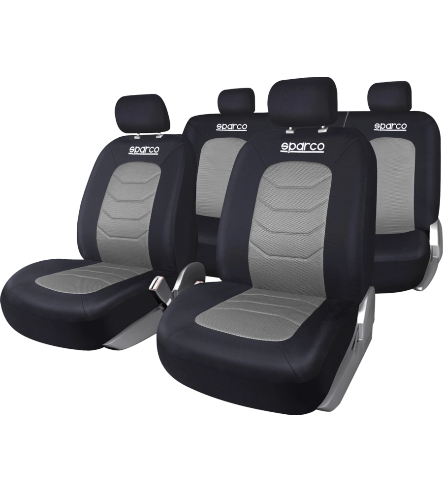 SET COMPLETO SPC1019 COPRISEDILI AUTO UNIVERSALI NERO E GRIGIO RIGHE